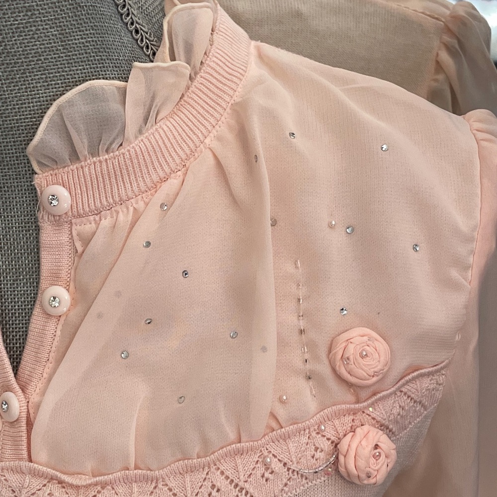 Ballerina pink/peach chiffon & cotton blend knit l/s top - Picture 6 of 16